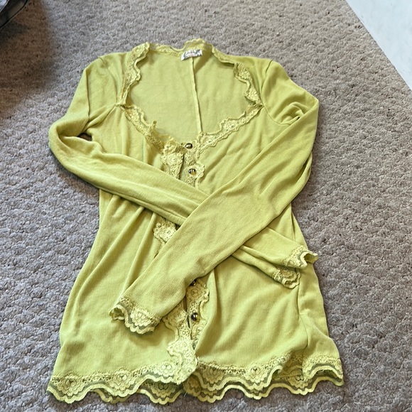Tops - Free people green lace button up top